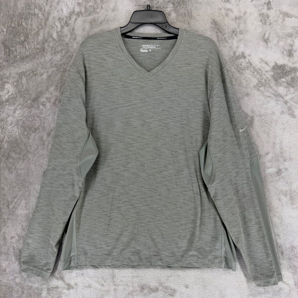 Nike Pullover Mens XL 542158-037 Grey Dri-FIT V-Neck Long Sleeve EUC